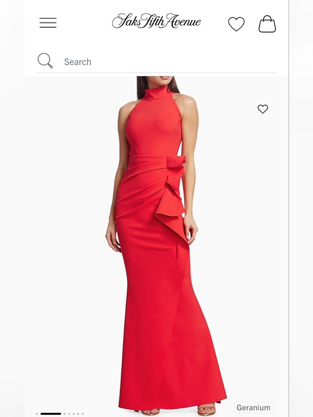 Chiara Boni Geranium Red High-Neck Ruffle Maxi Dress